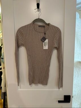 Alashan Taupe Ribbed Crewneck Sweater